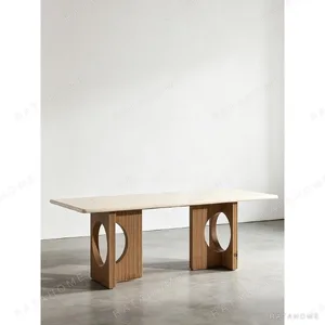 Solid Wood Dining Table with Arched Cut-Out Bases in natural oak — in a room setting