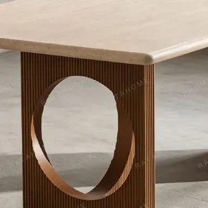 Solid Wood Dining Table with Arched Cut-Out Bases in natural oak — detail