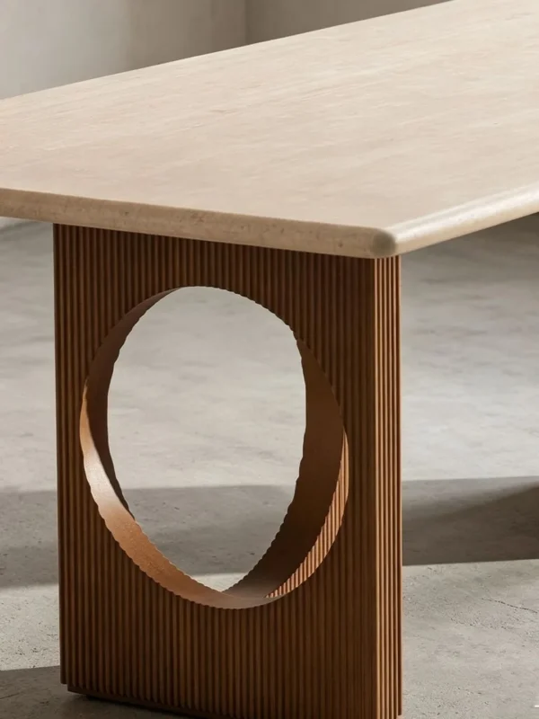 Solid Wood Dining Table with Arched Cut-Out Bases in natural oak — detail