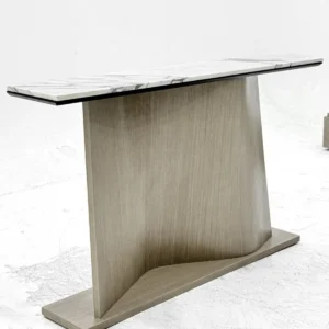 White Marble Console on Sculpted S-Curve Wood Base in ivory — front view