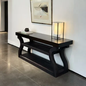 Volu Black Wood Console with Sculpted Side Supports in black — front view