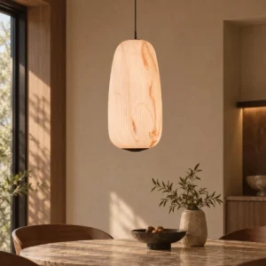 Stone-Pattern Long Oval Pendant Light, 25 cm in ivory — front view