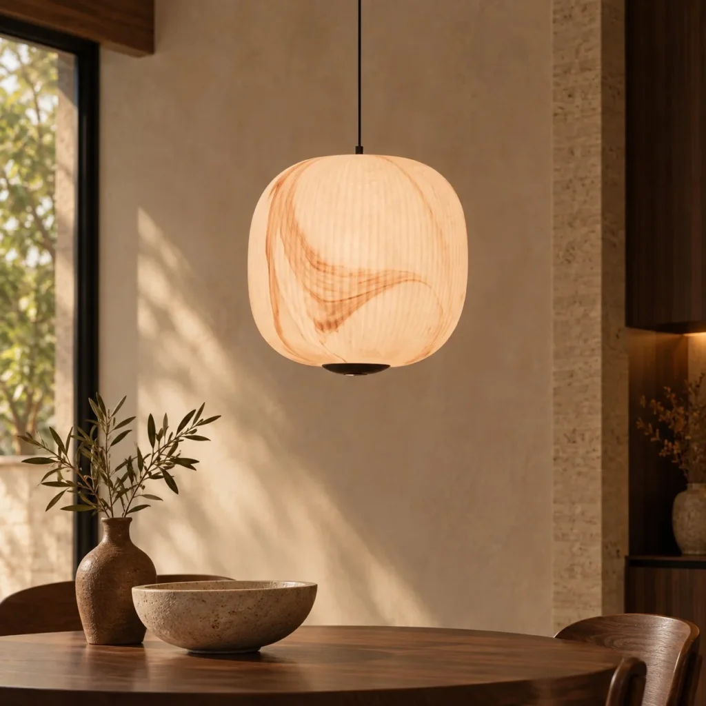 Stone-Pattern Rounded Cube Pendant Light, 18 cm in ivory — front view