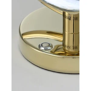 Marbled Glass Globe Table Lamp in Brass Ring — in a room setting