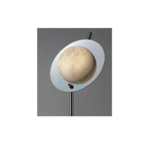 Stone Half-Moon Disc Floor Lamp on Chrome Stem in silver — in a room setting
