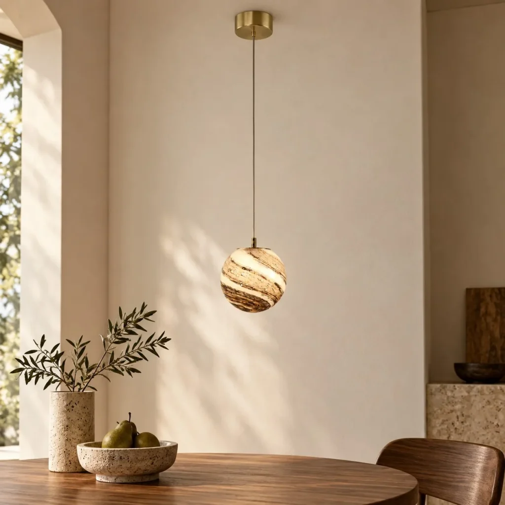 Stone Planet Single Globe Pendant Light, 15 cm in clay — front view