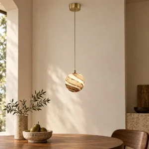 Stone Planet Single Globe Pendant Light, 15 cm in clay — front view