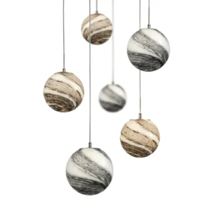 Stone Planet Single Globe Pendant Light, 15 cm in clay — in a room setting