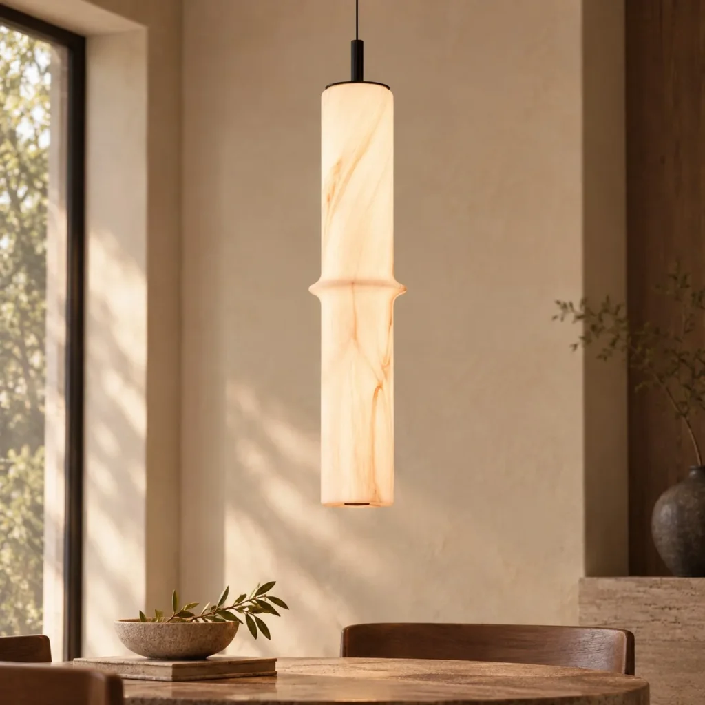 Stone-Pattern Bamboo Joint Pendant Light, 28 cm in ivory — front view