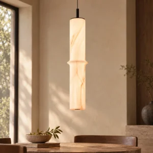 Stone-Pattern Bamboo Joint Pendant Light, 28 cm in ivory — front view