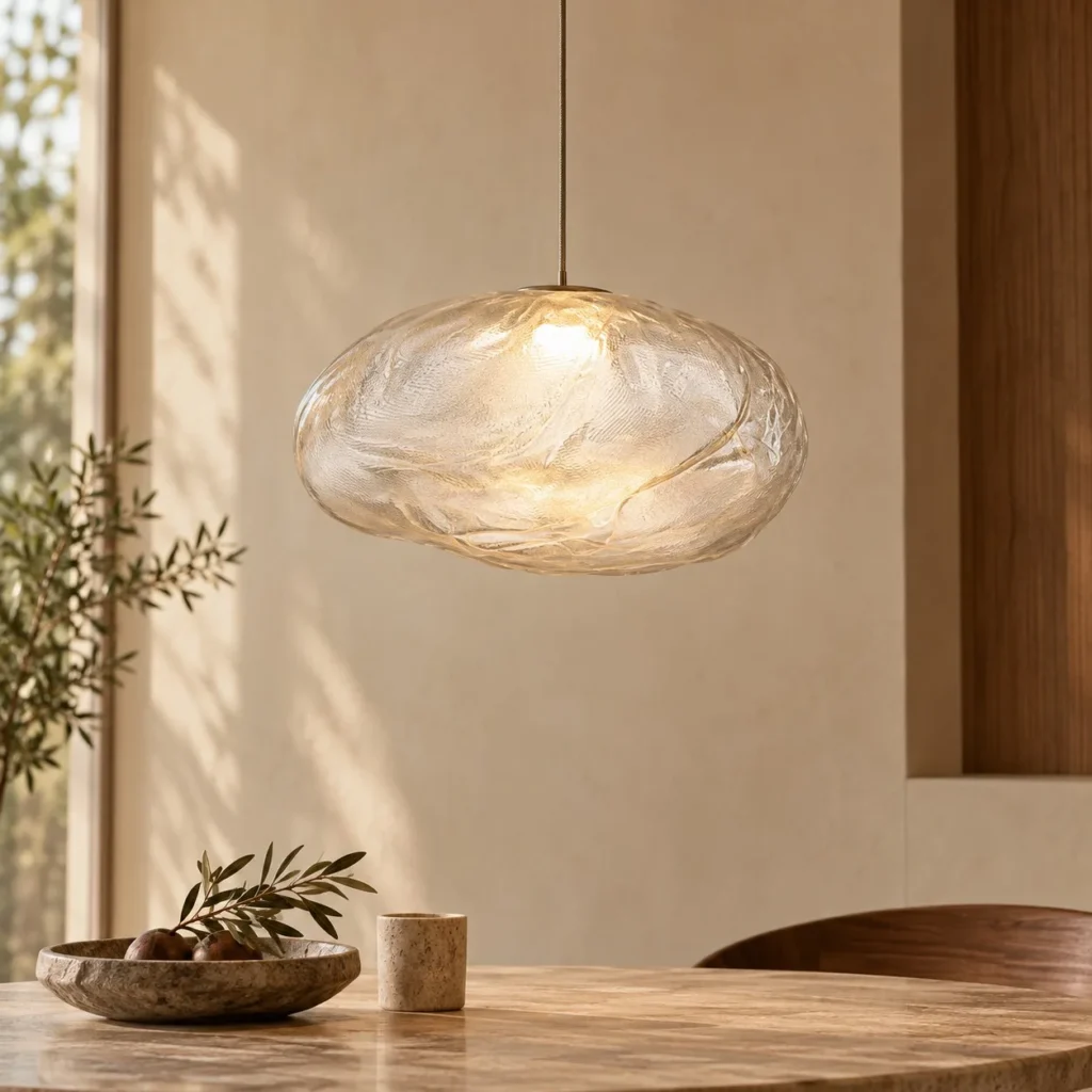 Stone-Pattern Glass Pebble Pendant Light, 18 or 25 cm in ivory — front view