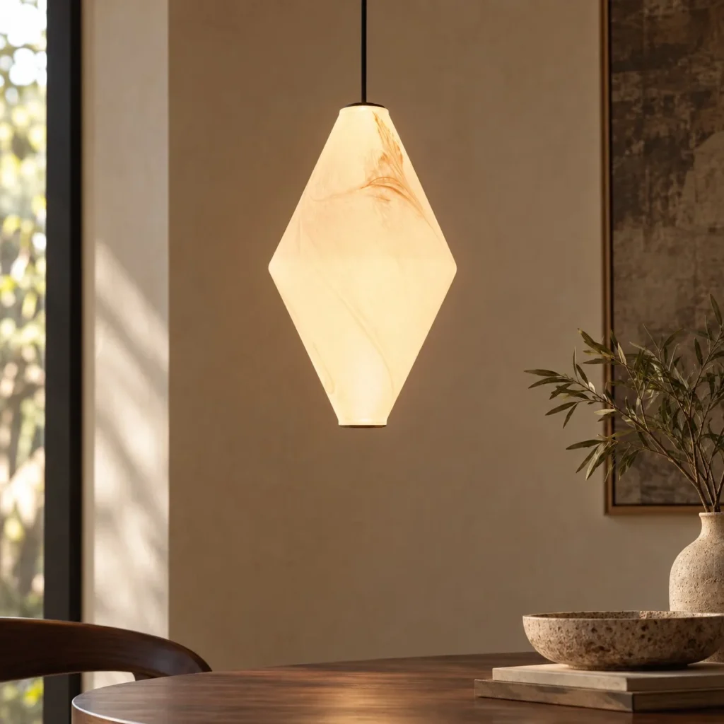 Stone-Pattern Glass Diamond Pendant Light, 18 cm in ivory — front view