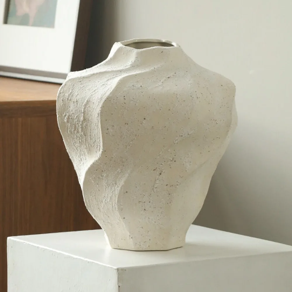 Jingdezhen Twisted Stoneware Jar Vase in oatmeal — front view