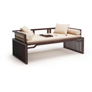 Dark Walnut Slatted Daybed with Cream Cushions in walnut — front view