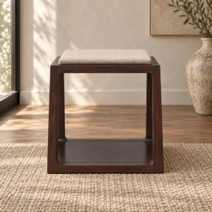 Dark Walnut Frame Stool with Cream Cushion in walnut — front view