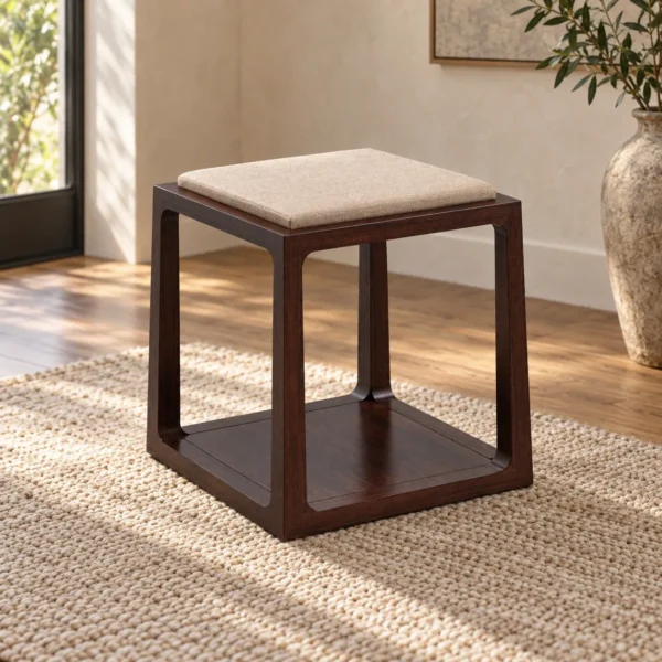 Dark Walnut Frame Stool with Cream Cushion in walnut — in a room setting
