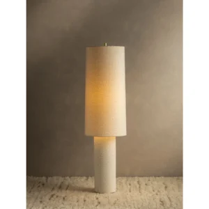 Straight Cylinder Fabric Floor Lamp with Double Shade in oatmeal — in a room setting