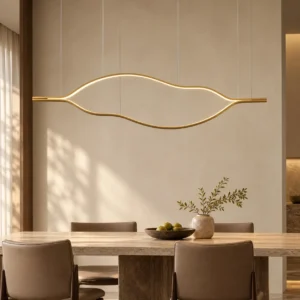 Streamline Gold Halo Linear Pendant Light, Three Lengths in brushed brass — front view