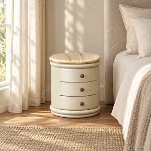 Striped White Jade Top Nightstand in Mother-of-Pearl Lacquer — in a room setting
