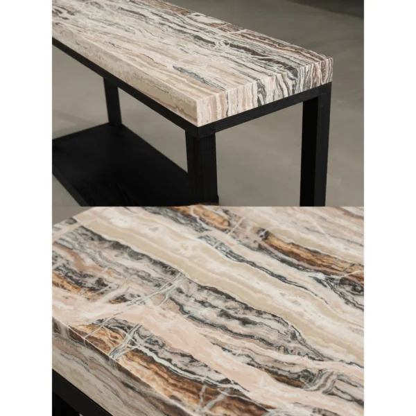 Sud Marble Console with Dark Wood Frame in black — in a room setting
