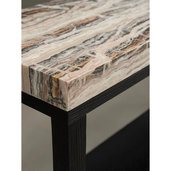 Sud Marble Console with Dark Wood Frame in black — in a room setting
