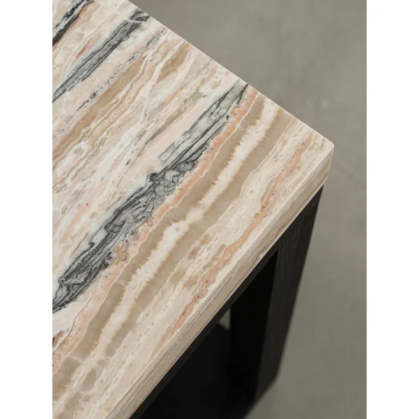 Sud Marble Console with Dark Wood Frame in black — in a room setting