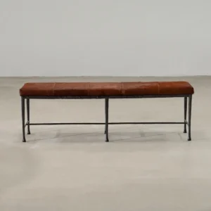 Sud Chestnut Hair-on-Hide Bench with Forged Iron Base in clay — front view