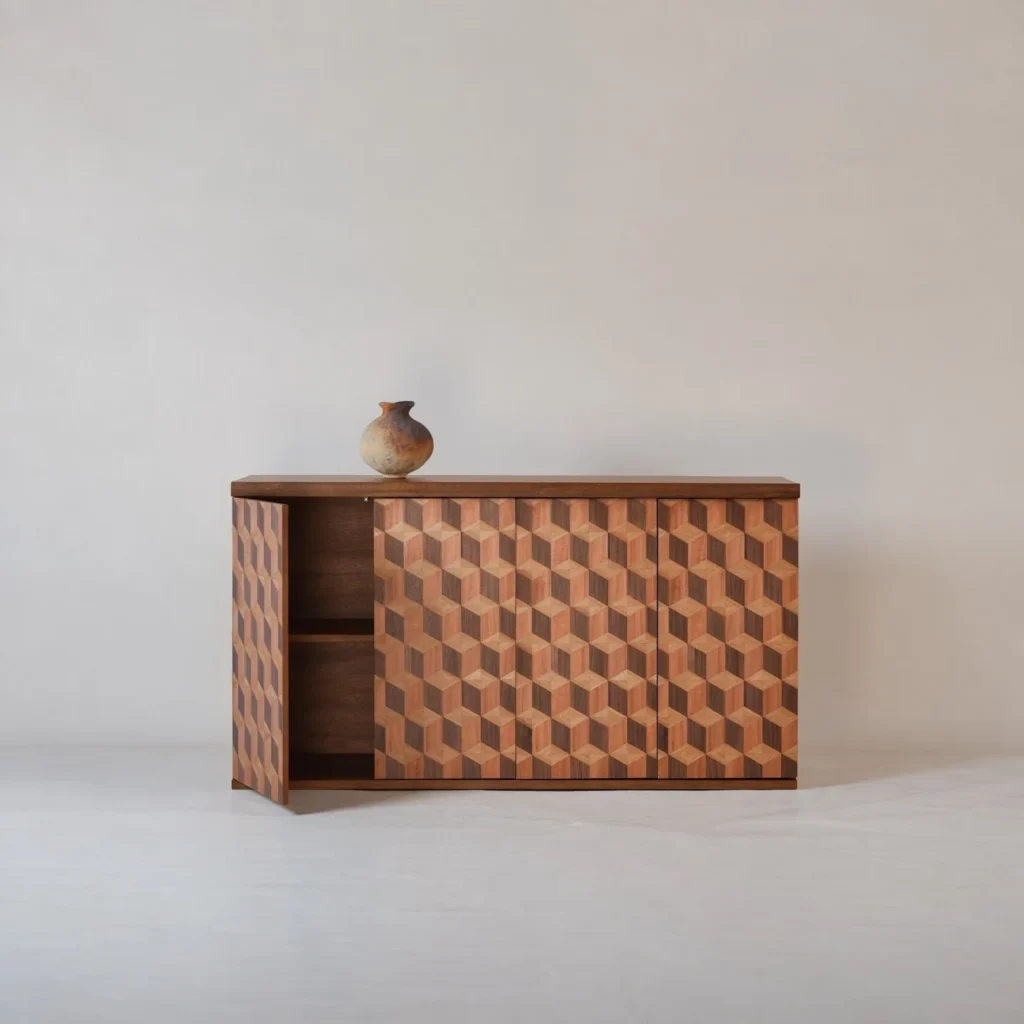 Suge Walnut Sideboard with Tumbling-Block Marquetry Doors in walnut — front view