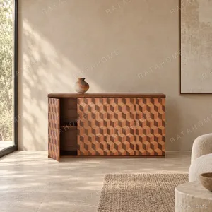 Suge Walnut Sideboard with Tumbling-Block Marquetry Doors in walnut — in a room setting
