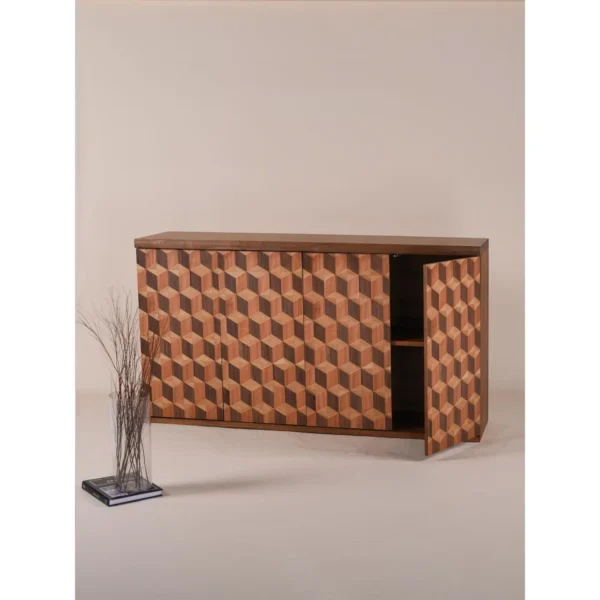 Suge Walnut Sideboard with Tumbling-Block Marquetry Doors in walnut — in a room setting