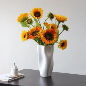 Faux Sunflower Stems in mustard — front view