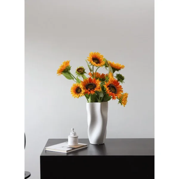Faux Sunflower Stems in mustard — in a room setting