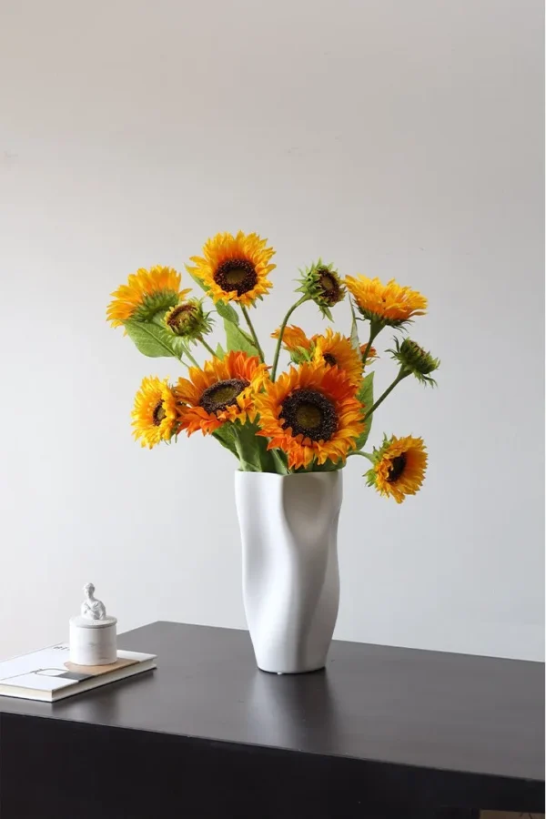 Faux Sunflower Stems in mustard — in a room setting