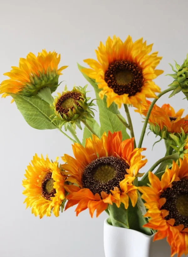 Faux Sunflower Stems in mustard — in a room setting