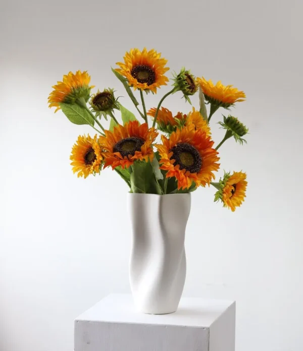 Faux Sunflower Stems in mustard — in a room setting