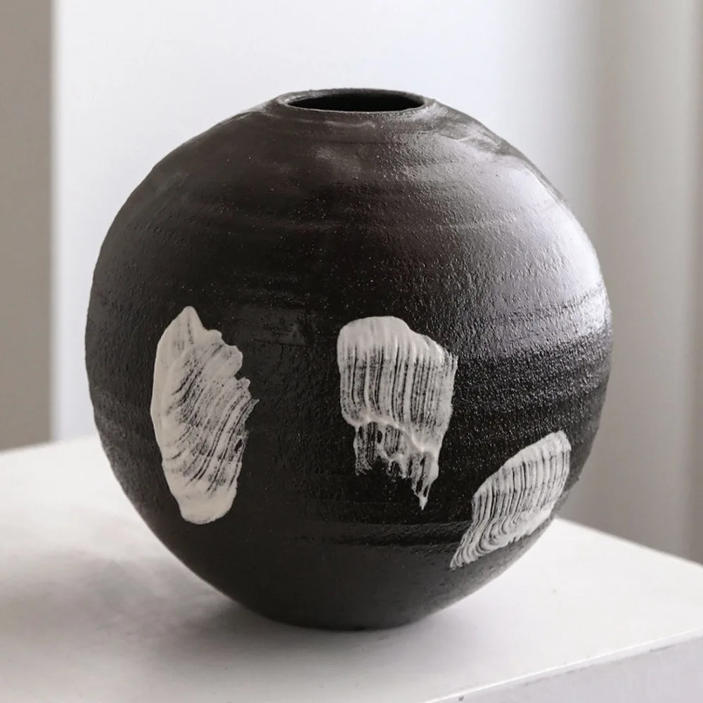 Artist Collaboration Black Brushed Moon Jar in black — front view