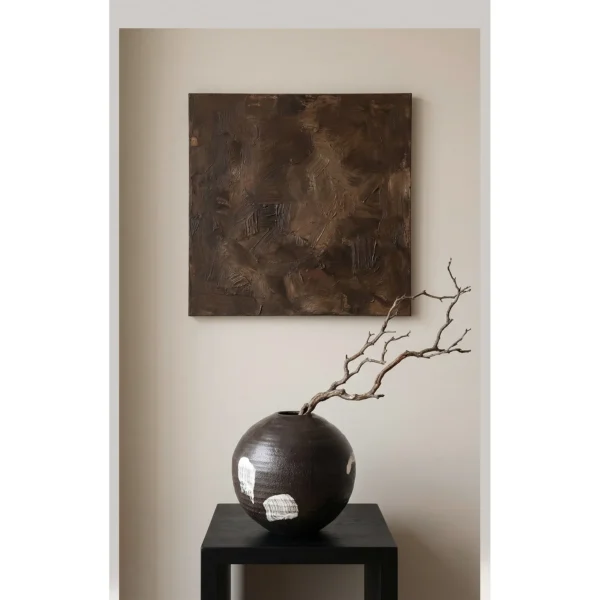 Artist Collaboration Black Brushed Moon Jar in black — in a room setting