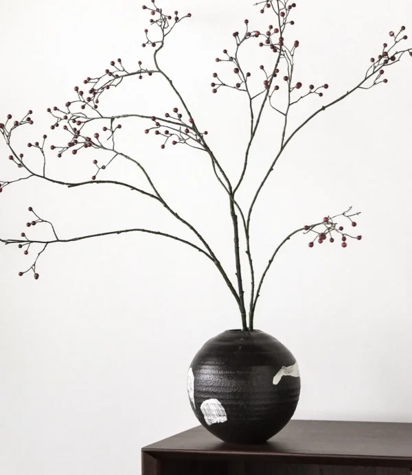 Artist Collaboration Black Brushed Moon Jar in black — in a room setting