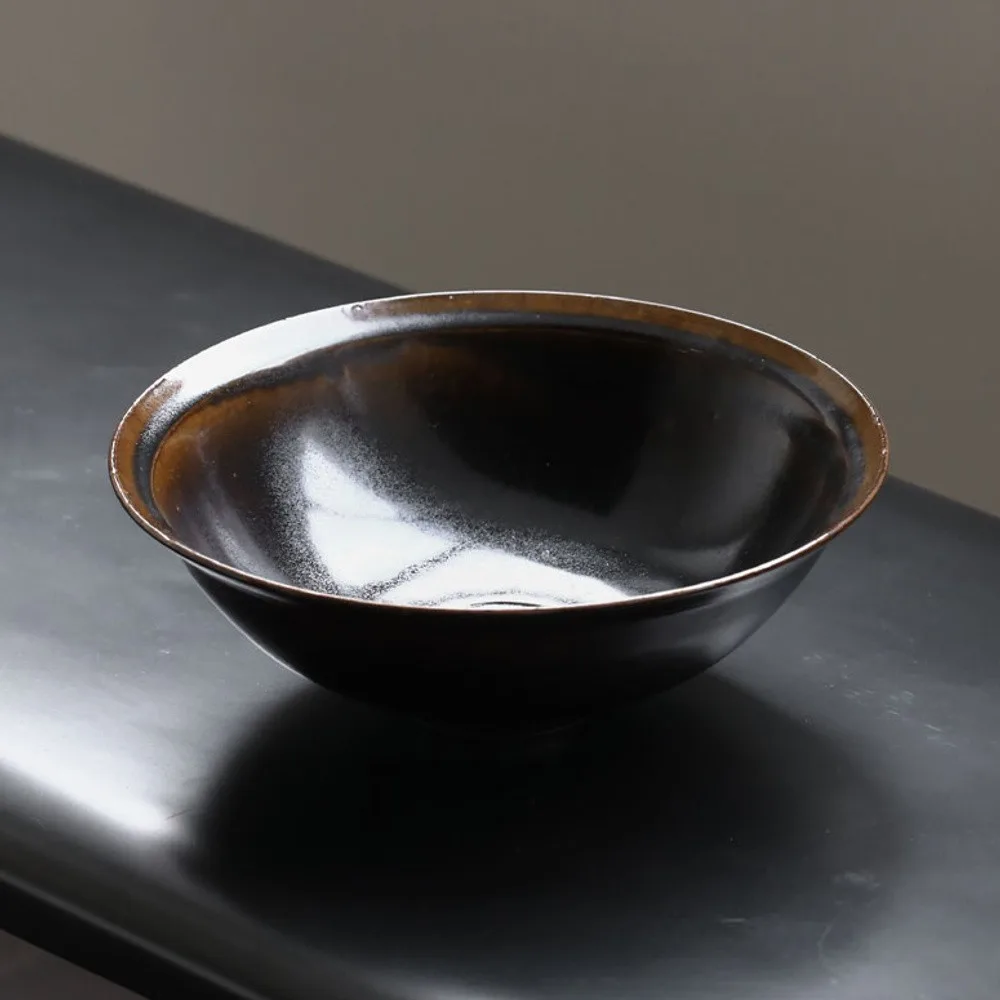 Artist Collaboration Black Glaze Conical Bowl in black — front view