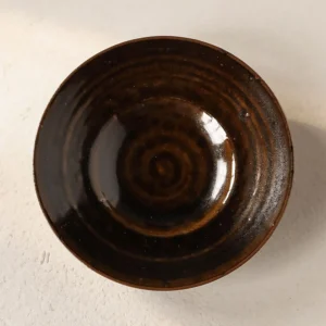 Artist Collaboration Dark Brown Swirl Glazed Ceramic Plate in clay — front view