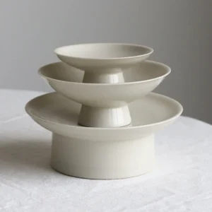 Artist Collaboration Footed Tea Snack Plates in ivory — front view
