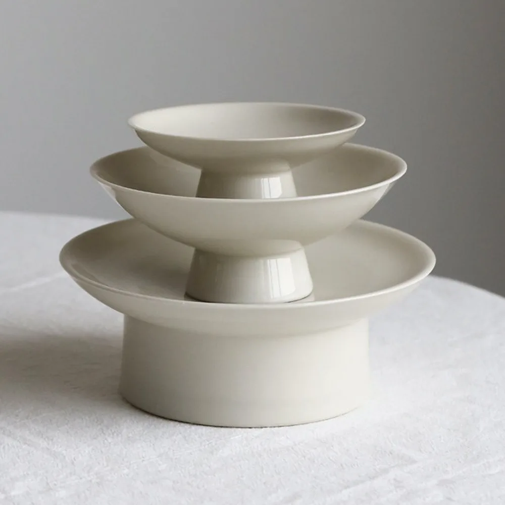 Artist Collaboration Footed Tea Snack Plates in ivory — front view