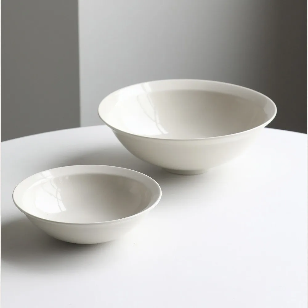 Artist Collaboration Flared Ceramic Bowls in Warm White — front view