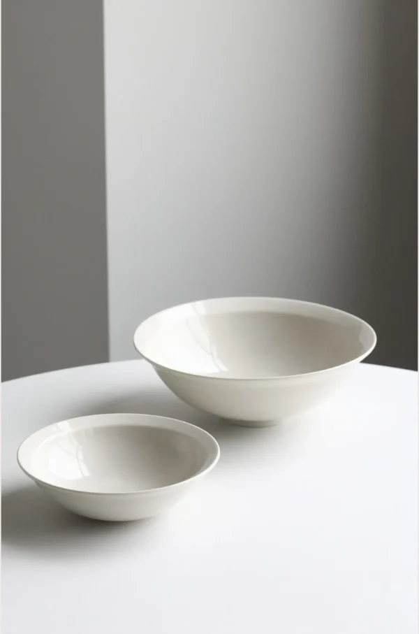 Artist Collaboration Flared Ceramic Bowls in Warm White — in a room setting