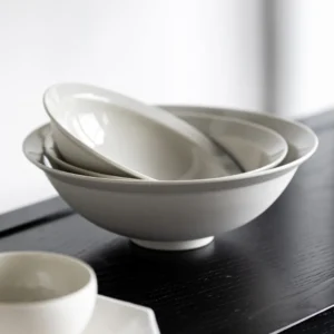 Artist Collaboration Plain Conical Deep Bowls, Three Sizes in ivory — front view