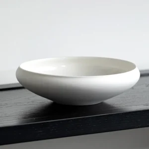 Artist Collaboration Plain Flat Round Shallow Bowl, Small in ivory — front view