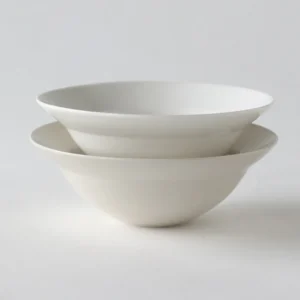Artist Collaboration Plain White Porcelain Flared Bowls in ivory — front view