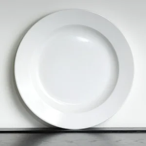 Artist Collaboration Plain Wide-Rim White Flat Plates in ivory — front view