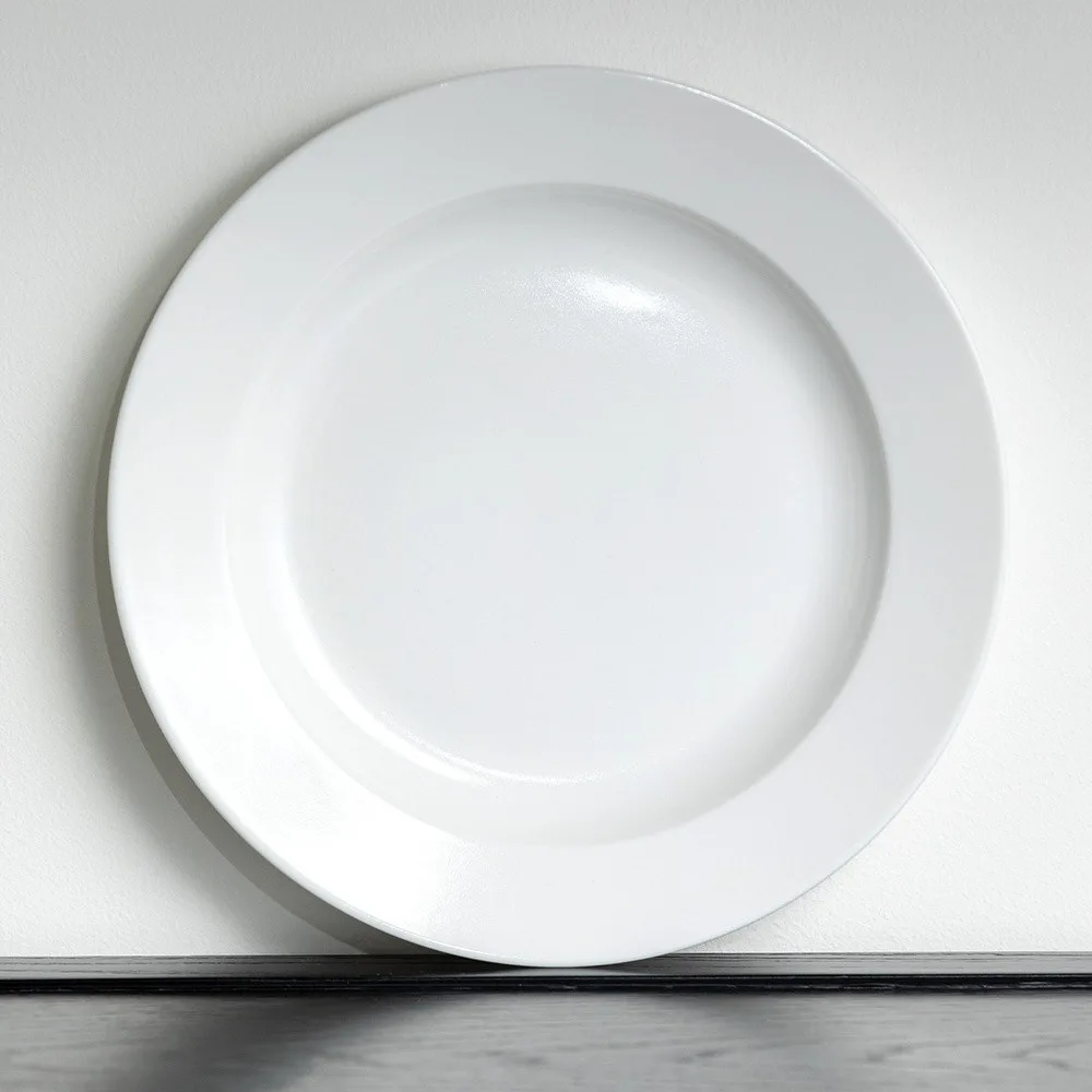Artist Collaboration Plain Wide-Rim White Flat Plates in ivory — front view