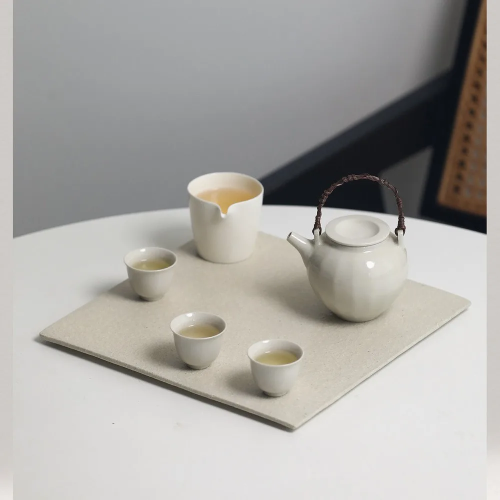 Artist Collaboration Square Stoneware Tea Tray, Small or in sand — front view